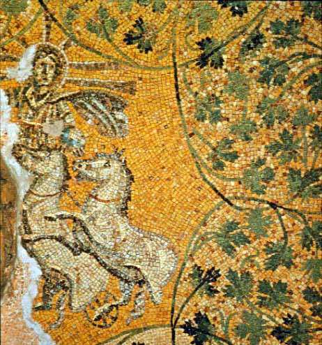 Ceiling Mosaic - Christus helios, the mosaic of Sol in Mausoleum M, which is interpreted as Christ-Sol (Christ as the Sun).